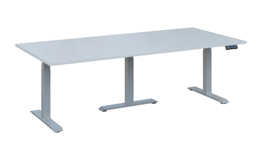 FLEXIMEET 220-100 výškově nastavitelný stůl, kovová podnož stříbrná, deska 25 mm, široký 2200 mm, bílá